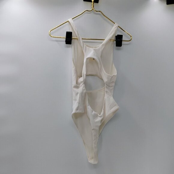 For Love and Lemons White Cut Out Ribbed Thong Bodysuit Medium Sexy Summer - Picture 9 of 15